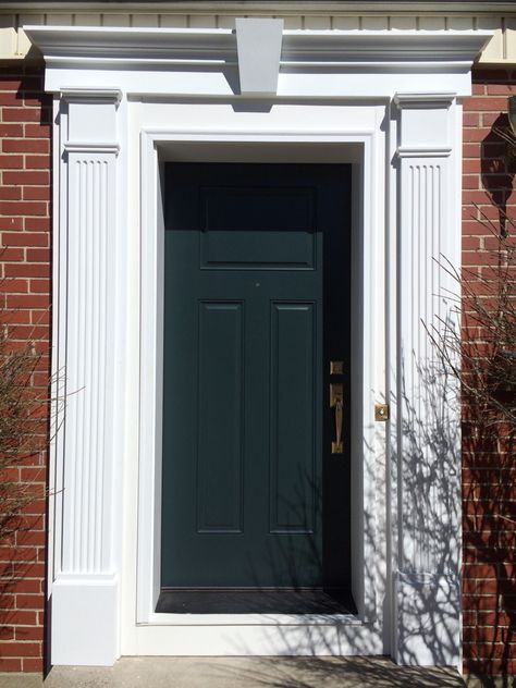 Front Door Frame, Front Door Surround Ideas, Front Door Trim Exterior, Greek Revival Exterior, Colonial Front Door, Front Door Molding, Exterior Door Trim, Exterior Door Frame, Front Door Trim