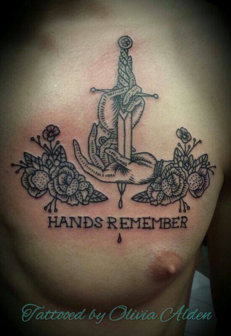 Hands remember tattoo Hands Remember Tattoo, Remember Tattoo, Negative Space Tattoo, Japanese Flower Tattoo, Tattoo Posters, Knuckle Tattoos, Torso Tattoos, Religious Tattoo, Small Tattoos For Guys