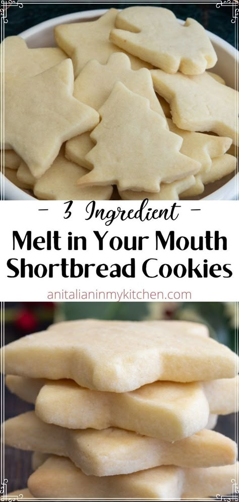 Shortbread Cookie Recipe Almond Flour, Holiday Roll Out Cookies, Shortbread Cookies 3 Ingredient, Melt In Mouth Shortbread Cookies, Melting Shortbread Cookies, Roll Out Butter Cookie Recipe, Roll And Cut Cookies, Butter Christmas Cookies Recipes, Rolled Butter Cookies