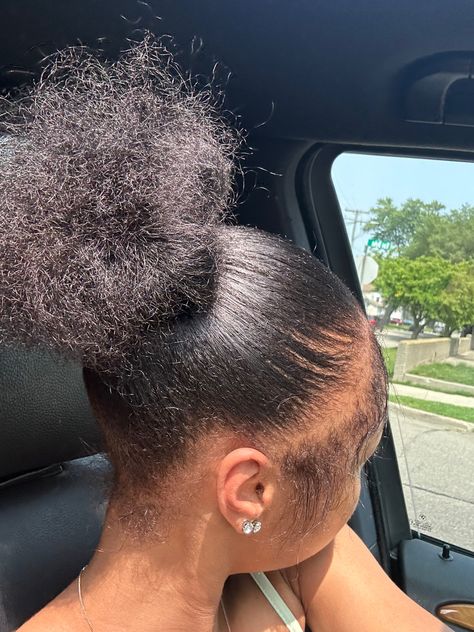 Summer Natural Black Hairstyles, Silk Press Natural Hair Short Ponytail, Natural Hair Updo 4c, Puff Bun Hairstyle, Natural Bun Hairstyles For Black Women, Slick Hairstyles Natural Hair, Natrul Hairstyle For Black Women, Natural Hair Styles Black Women, Awkward Length 4c Hairstyles