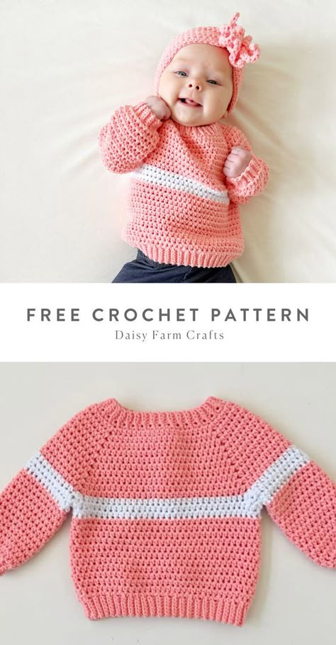 Free Pattern from Daisy Farm Crafts! Crochet Baby Sweater Patterns Free, Newborn Baby Girl Crochet Sweater Patterns Free, Baby Christmas Sweater Knitting Pattern, Baby Clothes Crochet Patterns Free, Toddler Sweater Crochet Pattern Free, Newborn Crochet Sweater, Baby Boy Crochet Outfits, Baby Boy Crochet Sweater, Crochet Baby Sweaters Free Patterns