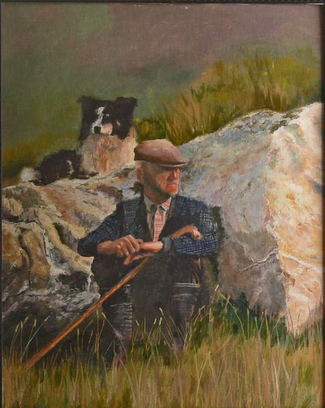 Sheep Herder, Irish Sheep, Border Collie Art, Sheep Paintings, Paint Rocks, Sheep Art, Irish Cottage, Border Collie Dog, Irish History