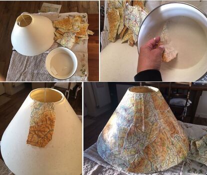 This is a guide to making a paper mache lamp. Learn how to makeover a map using recycled paper with this DIY Hometalk tutorial. Paper Mache Home Decor, Paper Mache Lamp, Diy Lampshade Makeover, Wire Lampshade, Clean Kitchen Cabinets, Lampshade Makeover, Fire Pit Furniture, Painting Carpet, How To Clean Silver