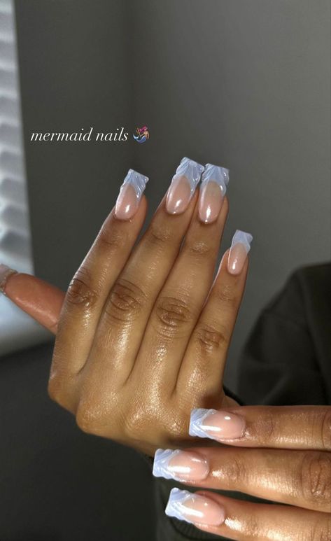 French Tip Mermaid Nails, Mermaid Nails Square, Square Mermaid Nails, Purple Mermaid Nails, Turquoise Acrylic Nails, Acrylic Nail Designs Classy, Baddie Nails, Short Square Nails, Nails Square