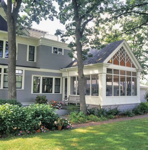 Sunrooms are popular because they support a casual lifestyle and add flexible living space. See how to use sunrooms to add four-season living space while complementing the exterior of your home. http://www.bhg.com/home-improvement/porch/sun-room/sunrooms-ideas-seamless-exterior-additions?page=2 Sunrooms Ideas, Screened Porch Designs, Four Seasons Room, Sunroom Addition, Three Season Room, House Redo, Porch Addition, Sunroom Decorating, Building A Porch