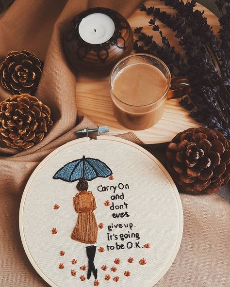 Embroidery of autumn, umbrella leaf and woman craft Autumn Umbrella, Umbrella Embroidery, Women Crafts, Embroidery And Stitching, Hand Embroidery, Embroidery Designs, Umbrella, Cross Stitch, Embroidery