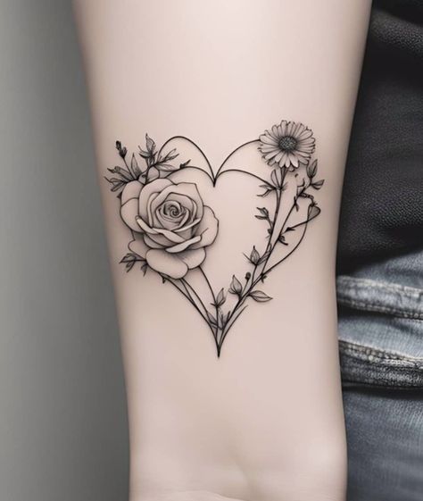 Heart Tattoo Ideas Female, Grandchild Tattoo Ideas, Fingerprint Tattoos, Simple Arm Tattoos, Beautiful Flower Tattoos, Tattoos For Women Flowers, Floral Tattoo Sleeve, Cute Little Tattoos, Tatuaje A Color