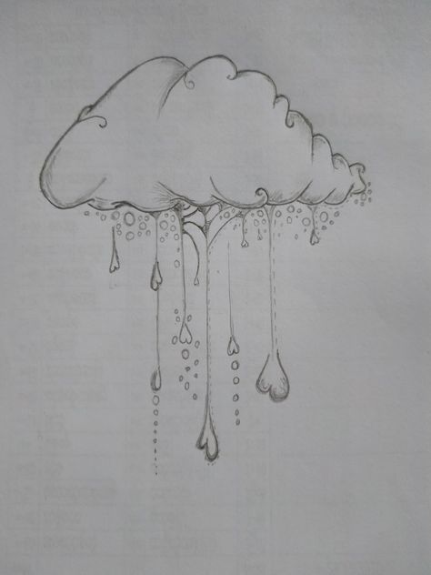 Rain Aesthetic Drawing, Rain Cloud Drawing, Cloud Drawing Aesthetic, Clouds Aesthetic Drawing, Rain Drawing Sketches, Raindrop Drawing, Clouds Sketch, Rain Sketch, Easy Pen Drawing