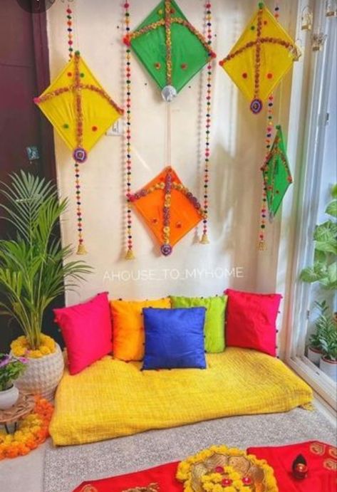 Rajasthani Theme Decoration At Home, Diwali Simple Decoration, Rajasthani Decoration Ideas For Home, Makarsankranti Decoration Ideas, Rakhi Decoration Ideas For Home, Diwali Room Decor, Diwali Decorations At Home Living Rooms, Manduva House, Lohri Decor