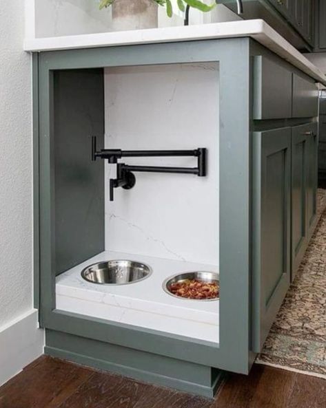 Dream Home Elements... I love that this kitchen incorporates a dog feeding station into one of the base cabinets. The addition of a pot filler to use in filling the water bowl makes it even better. Would you put one of these in your kitchen? @Realtor Sara Payne #realtorsarapayne #ExecutiveTexasRealty #ETR #dreamhomeelements #dogfeeder #kitchencabinets Dog Station, Iron Pergola, Dog Feeding Station, Water Station, Spring Texas, Cabinet Remodel, Bedroom Wall Colors, Feeding Station, Tiny Bathrooms