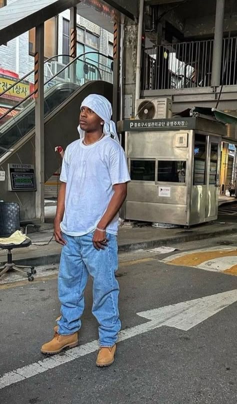 Asap Rocky Timberland, A$ap Rocky Outfit, Timberland Outfits For Guys, Asap Rocky Fits, Timbs Outfit Men, American Drip, 90s Hip Hop Outfits, Rocky Outfits, Asap Rocky Outfits