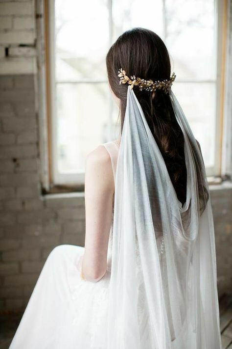 Bohemian Veils, Drape Veil, Gold Headpiece Wedding, Draping Wedding, Silk Veil, Gold Hair Vine, Beautiful Veil, Gold Headpiece, Bridal Veils