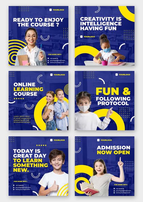 E-Learning Instagram Post Templates PSD School Instagram Post Ideas, Educational Instagram Post, Education Instagram Post, School Instagram Post, Create Canva Templates, School Social Media Post, School Social Media, School Branding, Facebook Template