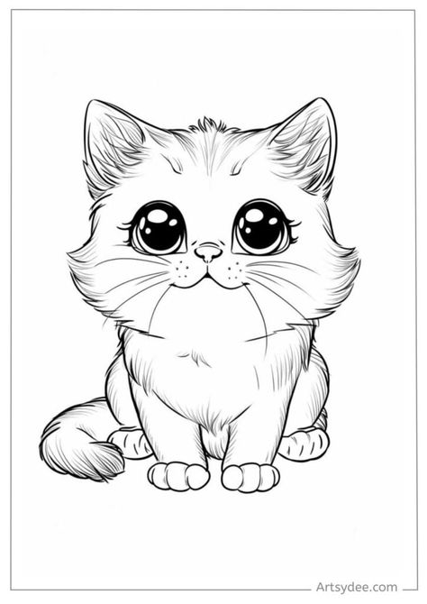 Kitten Coloring Pages, Farm Animal Coloring Pages, Coloring Ideas, Cat Coloring Page, Animal Coloring Books, Easy Coloring Pages, Cartoon Coloring Pages, Kawaii Doodles, Kids Coloring Books