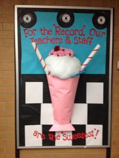 THEME Bulletin Boards Ideas] on Pinterest Candy School Theme, Sweet Bulletin Board Ideas, Bulletin Boards Ideas, Staff Bulletin Boards, Slice Ideas, Door Bulletin Boards, Board Themes, Teacher Appreciation Doors, Music Bulletin Boards