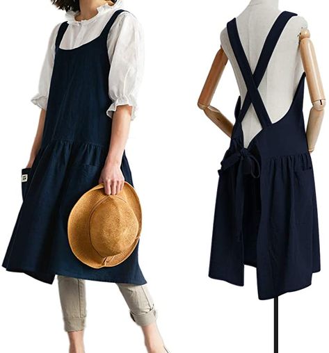 Waiter Uniform Design, Japanese Apron, Cross Back Apron, Apron For Women, Cotton Gauze Fabric, Work Aprons, Cute Aprons, Gardening Outfit, Aprons For Men