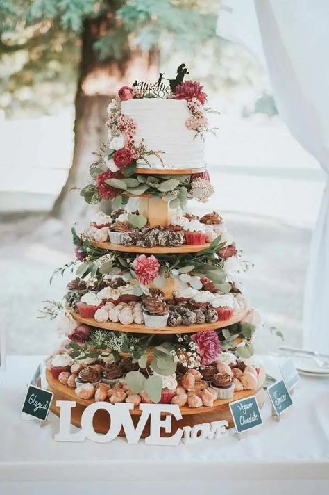 18 Amazing Wedding Dessert Table Ideas (& How to Create Your Own) - hitched.co.uk Wedding Cake Alternatives, Wedding Dessert Table, Wedding Cupcakes, Wedding Cake Designs, Wedding Desserts, Pretty Wedding, Wedding Food, Christmas Wedding, Backyard Wedding