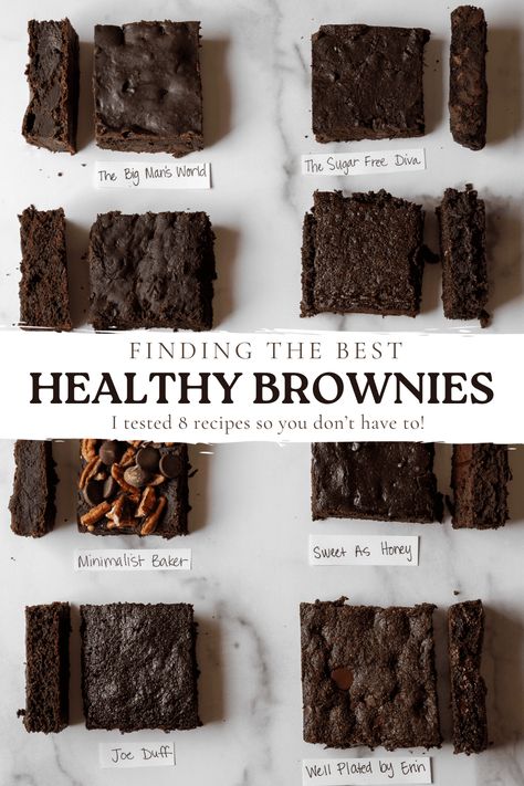 Looking to make healthy brownies but don't know where to start? I tested 8 of the most highly reviewed recipe for low calorie brownies to find the best and crack the code to making healthier brownies that taste great. Low Calorie Sweet Snacks, Low Fat Brownies, Greek Yogurt Brownies, Low Calorie Brownies, Chocolate Calories, Low Calorie Chocolate, Low Cal Dessert, Sugar Free Brownies, Healthy Sweeteners