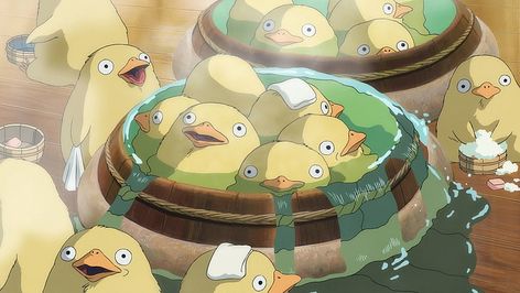 Studio Ghibli, Birds, Yellow, Water