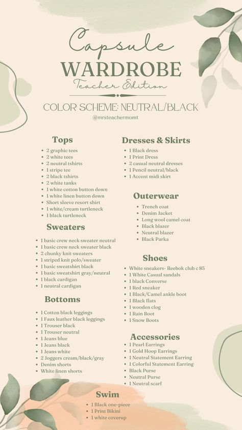 Capsule Wardrobe Checklist—teacher edition Ultimate Capsule Wardrobe Checklist, 30 Day Capsule Wardrobe, Preschool Teacher Capsule Wardrobe, Teacher Outfit Capsule, Capsule Wardrobe For Teachers, Wardrobe Checklist Woman, Teacher Capsule Wardrobe 2024, Capsule Wardrobe Teacher, Smart Casual Capsule Wardrobe