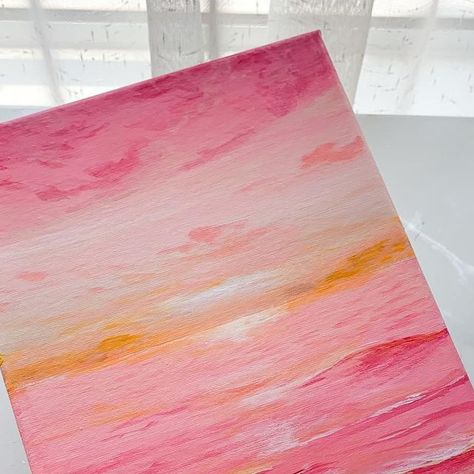 Sand Painting Art Ideas, Pink And Blue Sunset Painting, Pink Beach Painting, Pink Sunset Painting Acrylic, Pink Sunrise Painting, Pink Sunset Painting, Painted Sand Dollars, Sunset Paintings, How To Make Pink