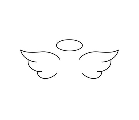 Simple Angle Wings Drawing, Simple Angel Wings Tattoo Design, Wings Simple Drawing, Angel Simple Drawing, Small Simple Tattoo Stencil, Angel Wings Drawing Simple, Angel Drawing Simple, Angel Wings And Halo Tattoo, Simple Wings Tattoo