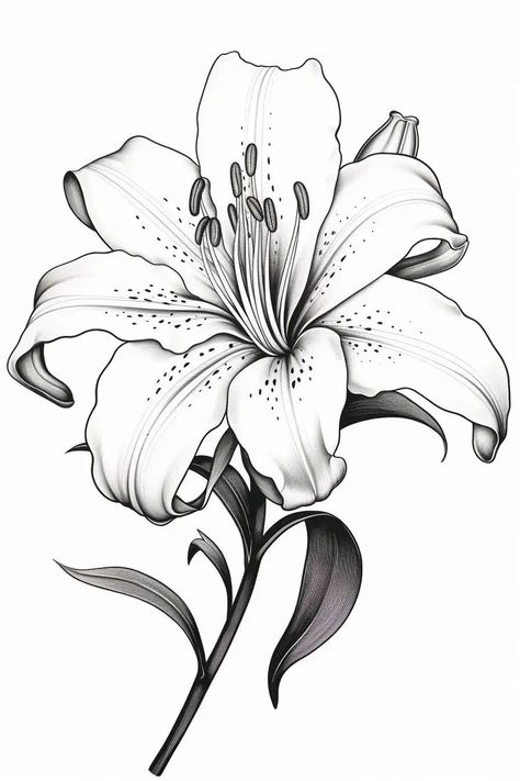 Lily Coloring Pages, June Tattoos, Emily Tattoo, Chinese Blossom, Barn Drawing, Painting Pages, Plant Sketch, Plant Tattoos, Woman Sleeve