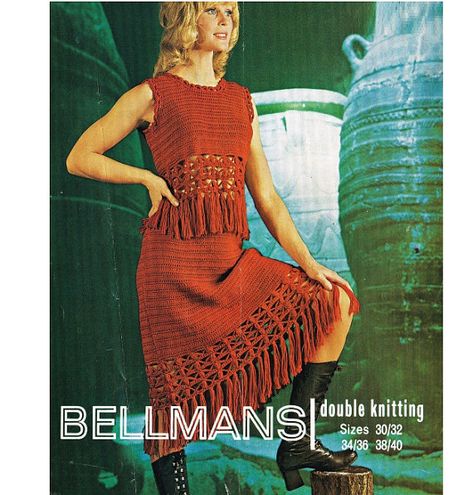 Crochet Dress Pattern Vintage 70s Crochet Top Pattern Crochet Hippie Dress Pattern, Skirt Pattern Crochet, Dress Pattern Crochet, Dress Pattern Vintage, 70s Crochet, Vintage Crochet Dresses, Womans Dress, Ladies Knitting Patterns, Crochet Skirt Pattern