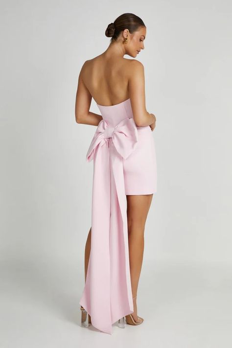 Formal Wedding Guest Dresses - Shop Online | MESHKI US Meshki Bridesmaid, Meshki Dresses Formal, Black Tie-back Formal Mini Dress, Meshki Bow Dress, Formal Strapless Mini Dress With Bow, Formal Wedding Guest Dress, School For Good And Evil, Online Dress Shopping, Wedding Guest Dress