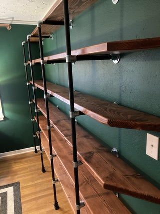 Reclaimed Wood and Structural Pipe Full Wall Bookshelves : 17 Steps (with Pictures) - Instructables Full Wall Mirror Design, Minimalist Sunroom, Mirror Design For Bedroom, Industrial Shelf Diy, Pipe Bookshelf, Diy Pipe Shelves, Full Wall Mirror, Floor To Ceiling Bookshelves, Relaxation Space