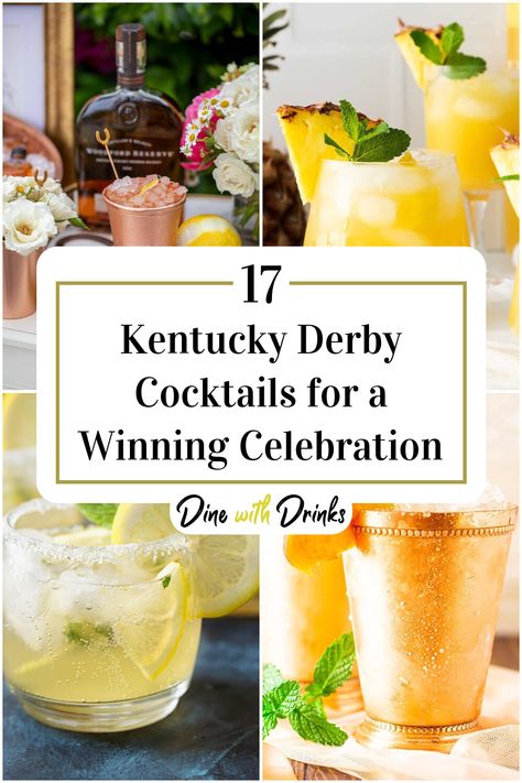 Collage of 4 kentucky derby cocktails. Kentucky Derby Cocktails Bourbon Drinks, Kentucky Derby Drinks Cocktails, Punch Bowl Drinks, Derby Cocktails, Kentucky Derby Drinks, Prosecco Drinks, Kentucky Derby Cocktails, Derby Party Food, Kentucky Derby Party Food