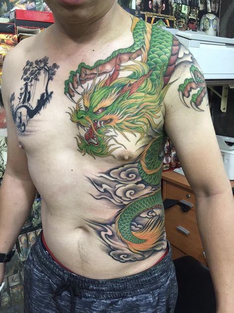 Dragon Tattoo Chest, Rib Tattoos For Guys, Candle Tattoo, Japanese Dragon Tattoo, Dragon Tattoos, Traditional Japanese Tattoos, Chest Tattoo Men, One Piece Wallpaper Iphone, Japanese Dragon