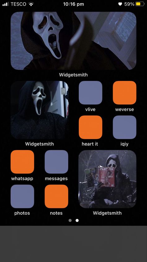 Scream Homescreen Layout, Scream Themed Phone, Horror Movie Phone Theme, Horror Widget Icons, Halloween Homescreen Ideas, Halloween Athstetic, Halloween Homescreen Wallpaper, Ios Halloween, Halloween Lock Screen