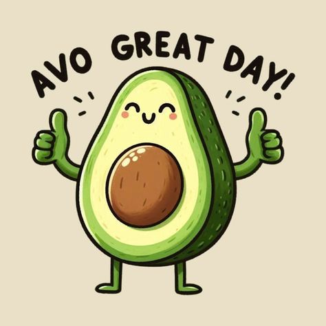 "Avo Happy Day" is a cheerful cartoon avocado with a happy face, arms, and legs, giving a thumbs-up, set against a light green background with the bold black caption "Avo Great Day!" Cartoon Avocado, Avocado Cartoon, Dominican Republic Flag, Lesbian Outfits, Light Green Background, Artist Shirts, Germany Flag, Blue Line Flag, Parking Spot