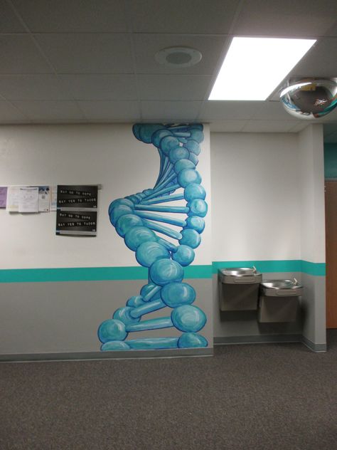 Science Wall Painting Ideas, Science Murals Classroom, Science Mural Wall, Science Bedroom Ideas, Science Wall Painting, Science Paintings Ideas, Aesthetic Science Classroom, Biology Mural, Stem Mural