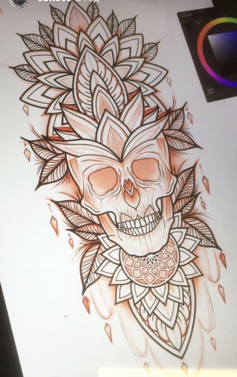 Tato Mandala, Skull Rose Tattoos, Kunst Tattoos, Skeleton Hand Tattoo, Japanese Tattoos, Sketch Tattoo Design, Mandala Tattoo Design, Skull Tattoo Design, Skull Tattoos