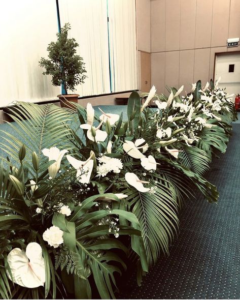 Palm Wedding Arch, Graduation Stage, Aisle Arrangements, Safari Birthday Party Decorations, Floor Flower, Palm Wedding, Pinning Ceremony, Old Hollywood Wedding, Church Flower Arrangements