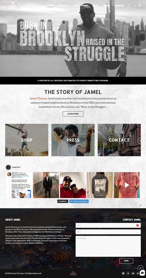 Website designed and developed for Jamel Thomas, a former NBA star. This e-commerce website was designed to sell his clothing line and tell his personal story. Promotional Items Marketing, Online Store Website, Metal Printing, Printed Portfolio, Printed Magnets, Brochure Print, Hanger Design, Ecommerce Website Design, Portfolio Web Design