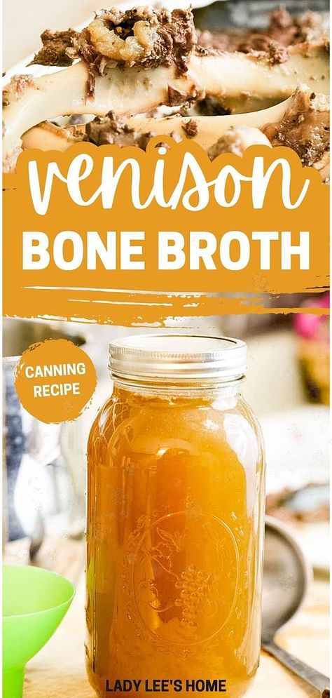 Discover our venison bone broth canning recipe from our collection of venison recipes & deer recipes. This rich, flavorful broth made from deer bones is a nourishing addition to your home pantry. Learn the steps to safely can this broth using pressure canning techniques to enjoy it throughout the year. Find more on pressure canning meat recipes and home canning recipes at ladyleeshome.com Venison Bone Broth, Canning Venison, Venison Stew, Deer Recipes, Stock Recipes, Home Canning Recipes, Deer Meat Recipes, Stew Chicken Recipe, Bone Broth Recipe