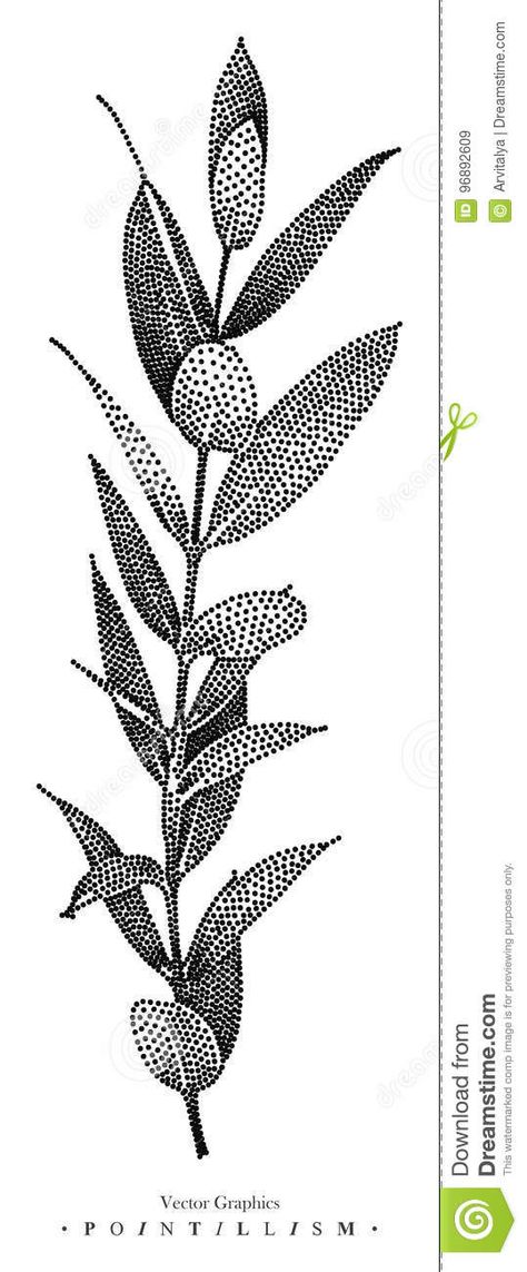 Black And White Leaf Drawing, Black And White Leaves Drawing, Pointillism Leaf Art, Flowers Pointillism, Plant Art Black And White, Botanical Illustration Black And White, Dot Leaf, Leaf Drawing, Dots Design