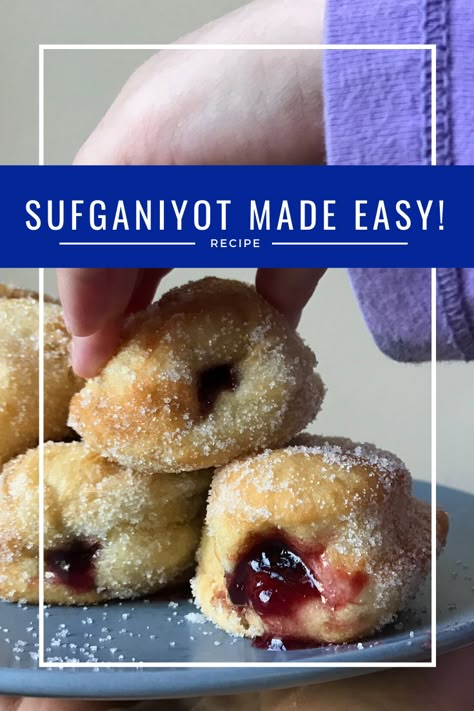 Sufganiyot Recipe Easy, Store Bought Dough, Hannukah Recipes, Hanukkah Desserts, Jelly Donuts, Hanukkah Dinner, Jewish Holiday Recipes, Jewish Cuisine, Hanukkah Food