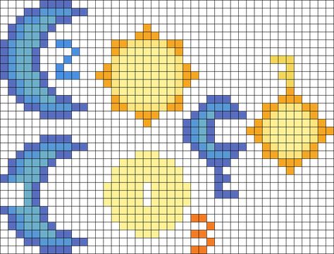 Sun And Moon Lock And Key Perler Bead Pattern | Bead Sprites | Misc Fuse Bead Patterns Sun And Moon Perler Beads, Sun Perler Beads, Sun And Moon Pixel Art, Moon Perler Bead Pattern, Sun And Moon Cross Stitch, Kandi Cuffs, Moon Cross Stitch, Easy Perler Beads Ideas, Fuse Bead Patterns