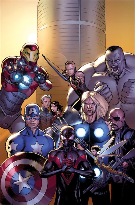 Ultimate Avengers Marvel Ultimate Universe, David Marquez, Mark Bagley, Ultimate Marvel, Comics Characters, Young Avengers, Bd Comics, Ultimate Spiderman, Marvel Comic Character