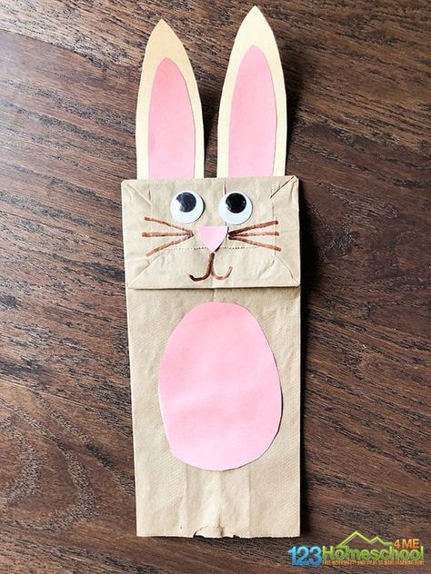 Easter Crafts Preschool, Bunny Templates, Paper Bag Crafts, Paper Bag Puppets, Easter Preschool, Folding Origami, Bunny Bags, Puppet Crafts, Easter Bunny Crafts