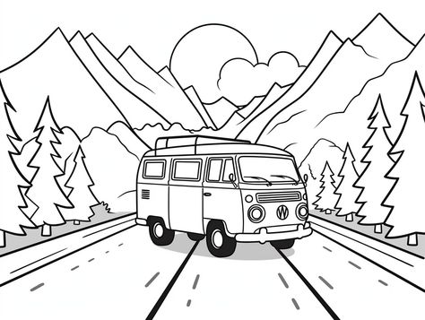 illustration of Road-trip vibes coloring sheet Mandala Turtle, Cars Coloring, Cars Coloring Pages, Enjoy The Journey, Scenic Routes, Fantasy Fairy, Hit The Road, Iconic Landmarks, Free Kids