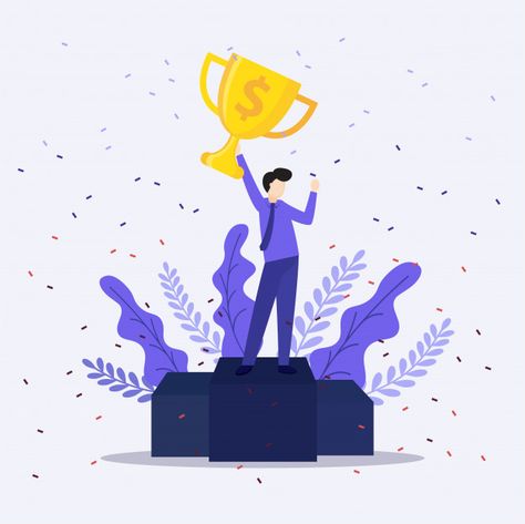 Businessman holding winning trophy. vict... | Free Vector #Freepik #freevector #freemoney #freecelebration #freework #freeaward Winning Trophy, Background Money, Money Rain, Money Woman, Grafic Art, Communication Illustration, Curtains Vector, Graphic Design Brochure, Birthday Card Drawing