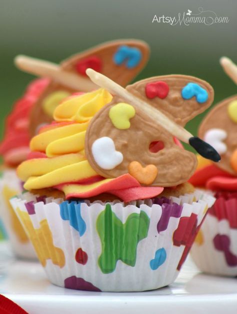 Art Birthday Parties, Art Party Cakes, Art Birthday Cake, Children Food, Cupcake Tutorial, Shopkins Party, Party Cupcakes, Birthday Party Desserts, Kid Desserts