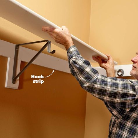 How to Hang Shelves | Family Handyman Closet Shelf Ideas, Closet Brackets, Clothes Storage Without A Closet, Hang Shelves, Diy Closet Shelves, Decor Closet, Closet Organized, Closet Shelf, Closet Built Ins