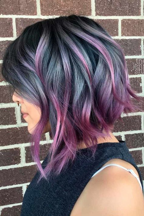 Stunning Bob Haircuts for a Bold, New Look ★ See more: http://lovehairstyles.com/stunning-bob-haircuts-new-look/ Purple Balayage, Rainbow Hair Color, Color Highlights, Choppy Hair, Hair Color Purple, Cool Braids, Ombre Hair Color, Short Hairstyle, Pretty Hair