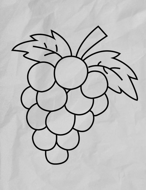 Drawing Grapes, Grapes Drawing, Grape Drawing, A To Z Alphabet, Z Alphabet, Alphabet Drawing, Popular Food, Types Of Fruit, Outline Drawings